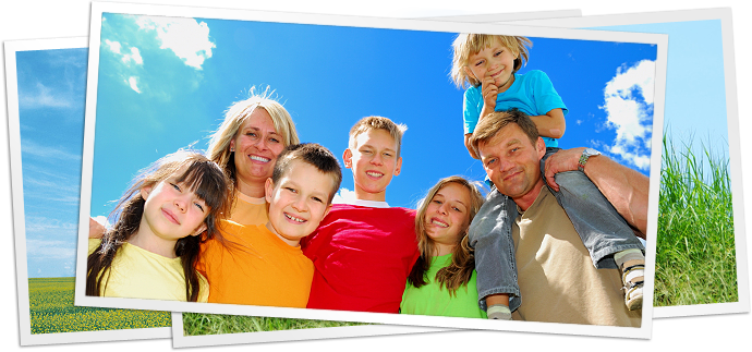 photo of big family in colorful shirts