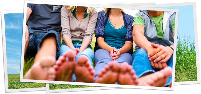 closeup on feet of a group of teens